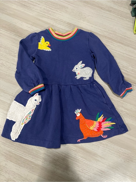 Mini Boden Other - Girls Mini Boden Appliqué Long Sleeve Sweatshirt Dress 4-5 Farm Whimsy Woodland